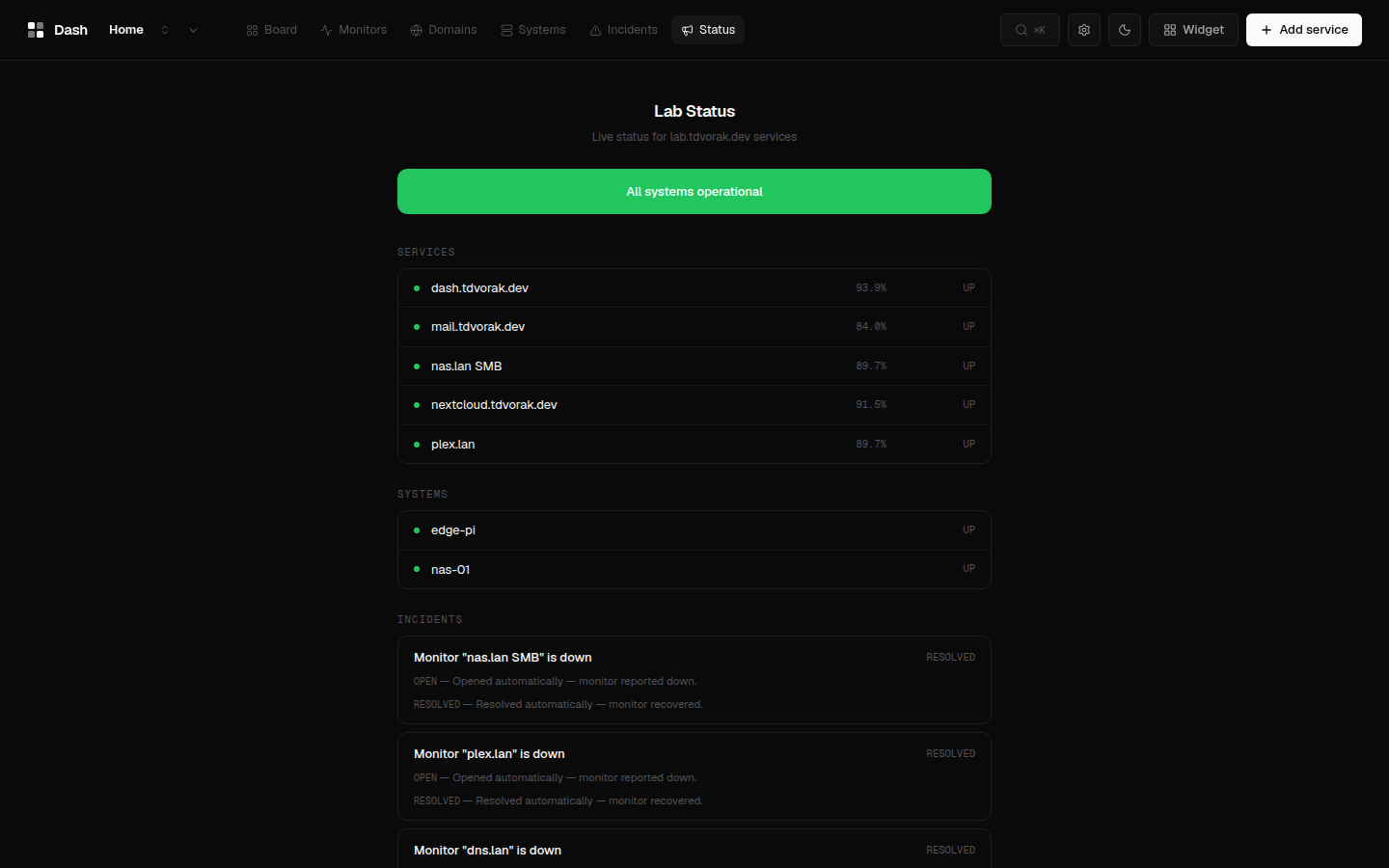 Public status page