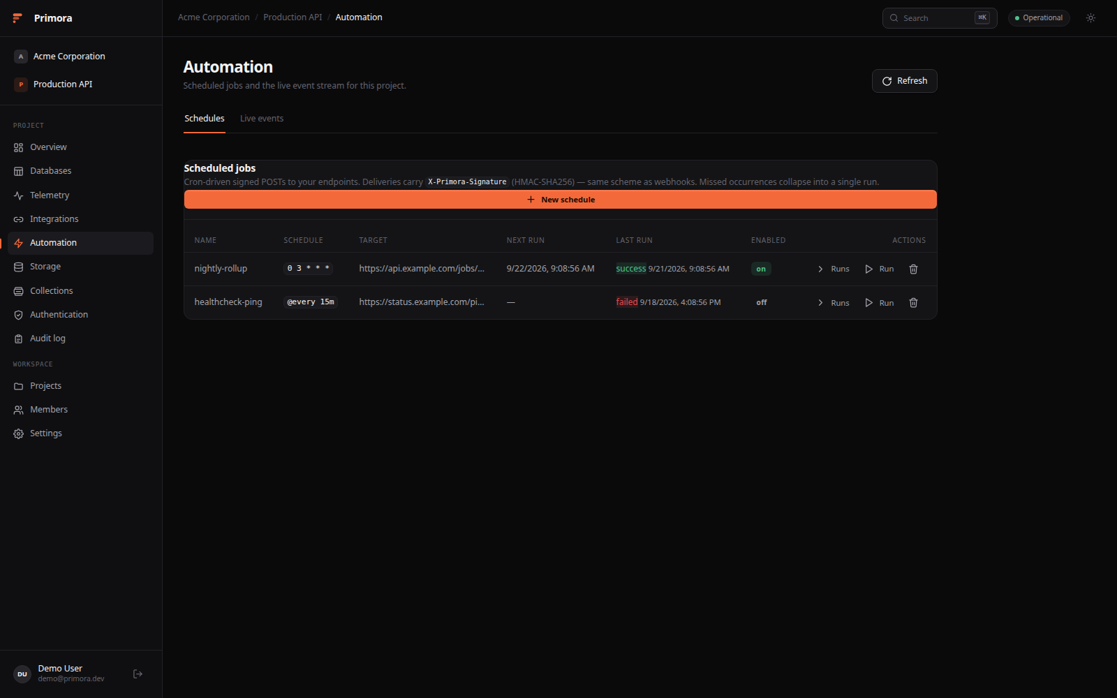 Scheduled jobs and live events