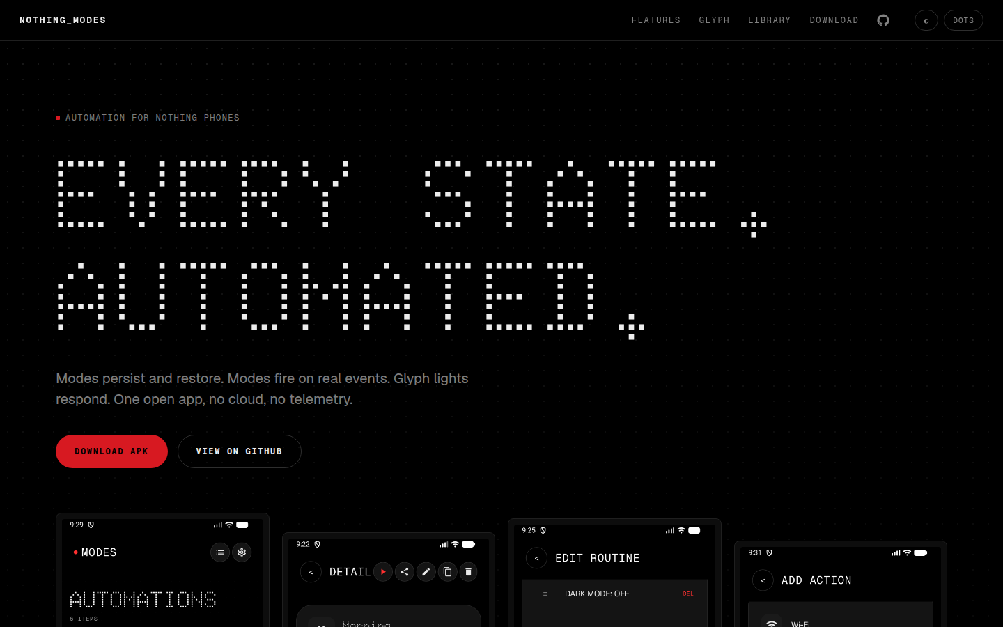 Nothing Modes landing page
