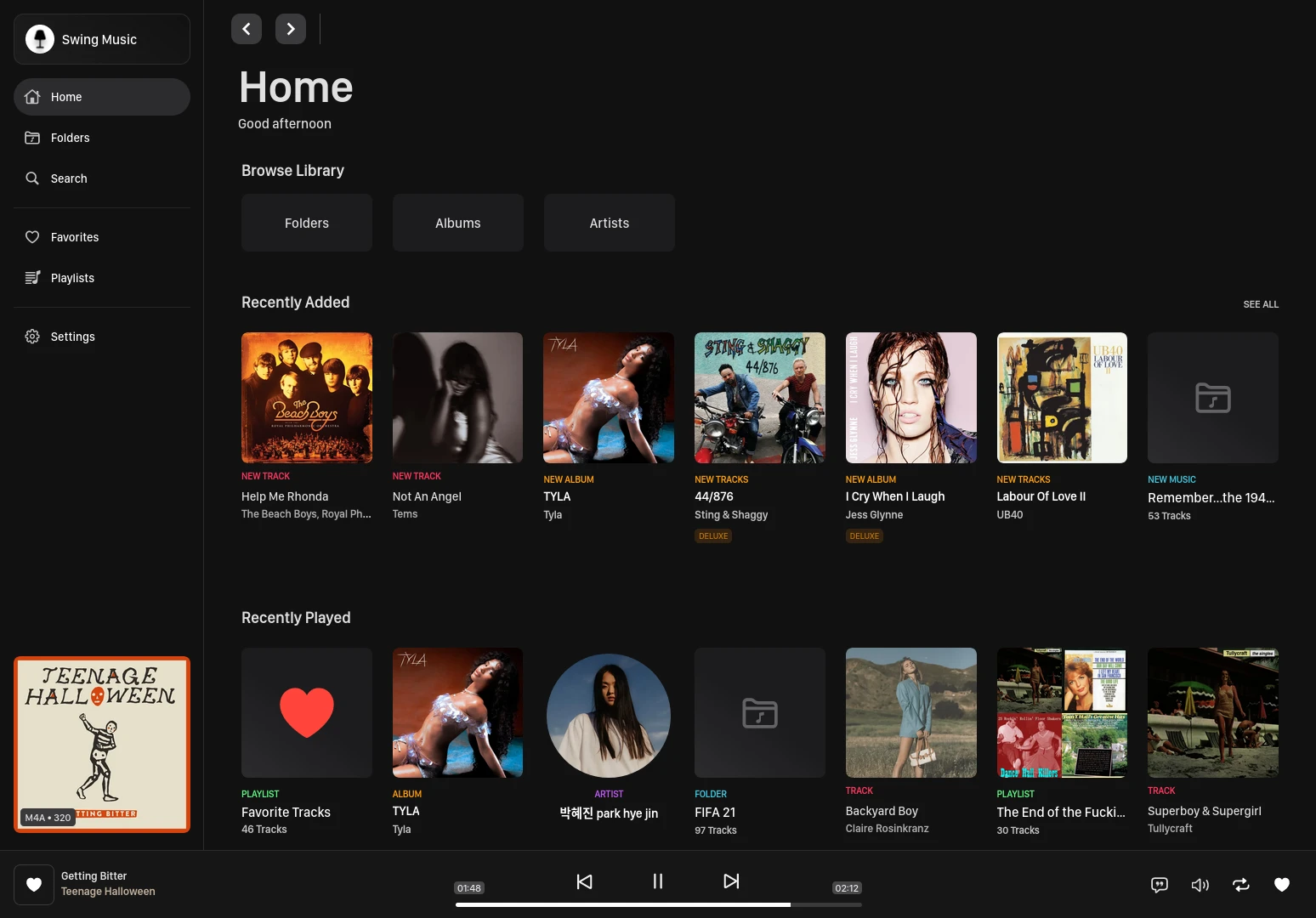 Image showing the Swing Music playlists page